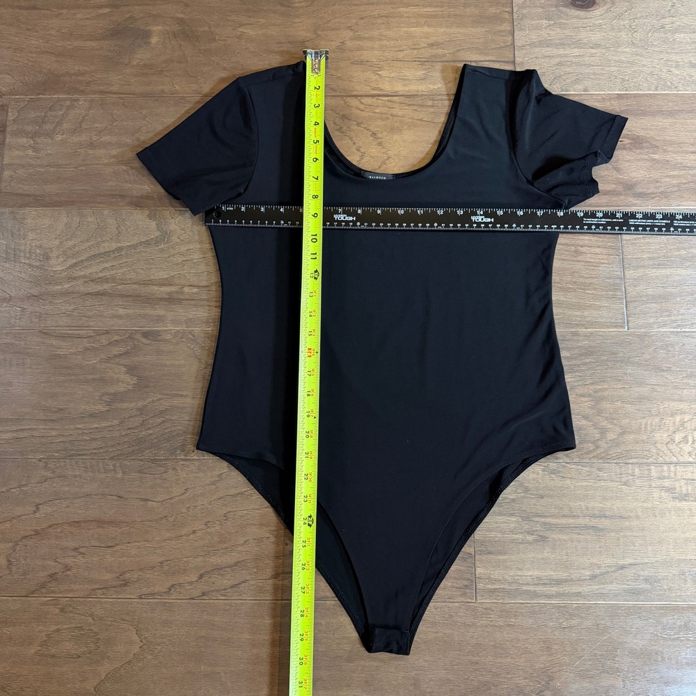 Halogen Womens XL Black Short Sleeve Scoop Neck Snap Gusset Bodysuit Stretch - Picture 4 of 6